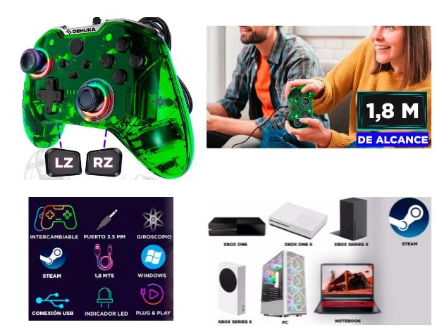 &u+ JOYSTICK XBOX ONE CABLEADO VERDE (98665) XO300